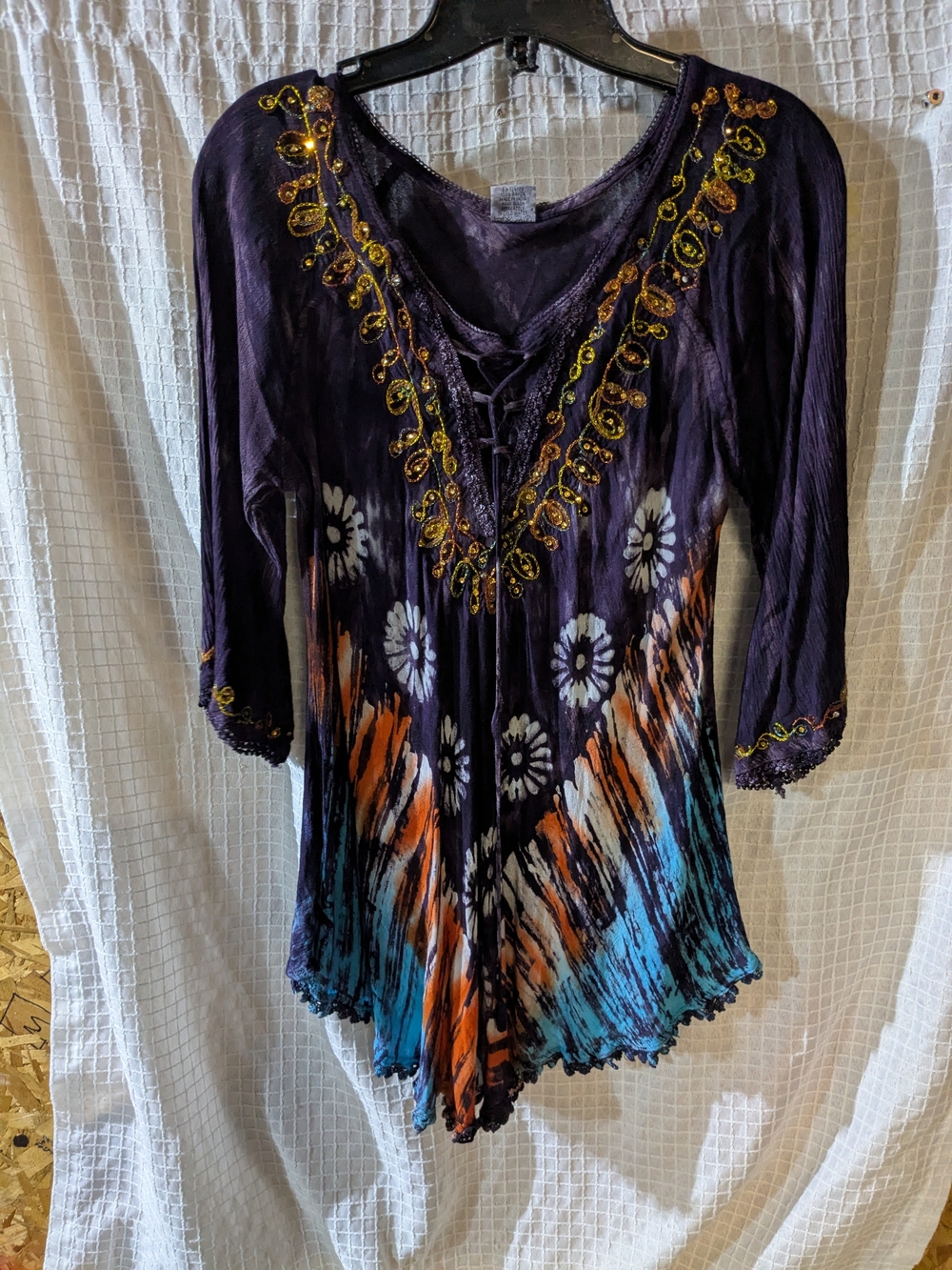Shoreline Purple Tie-Dye Floral Embellished Long Sleeve Top